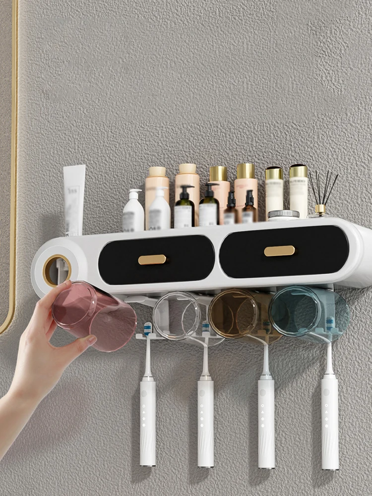 

Toothbrush Rack Automatic Toothpaste Tqueezing Device Bathroom Toilet Free Punching Wall-mounted HOME Storage Box Washing set