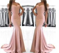 Cheap Blush Pink Mermaid Prom Dresses Long 2022 Off Shoulder Sexy Backless Floor Length Formal Dresses Evening Dresses