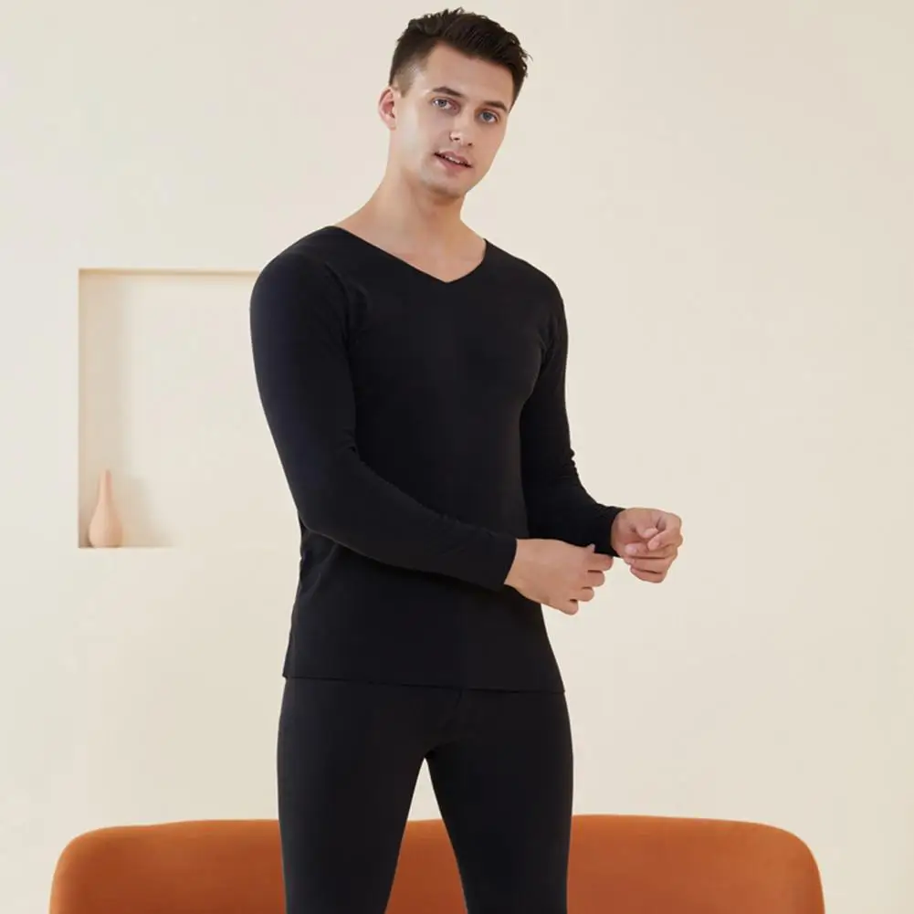 

Unisex Top Pants Skin-touch Traceless Warmth Thermal Underwear Set Solid Color Super Soft Underwear Top Pants for Sleeping