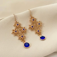 2022 new luxury retro court style hollow long flower earrings for women temperament diamond studded crystal tassel earrings