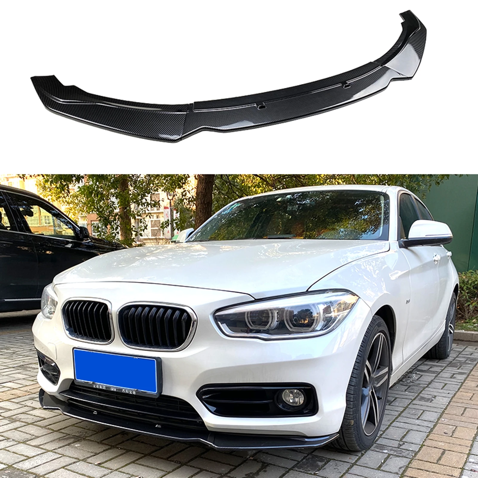 

For BMW 1 Series F20 F21 116i 118i 120i 2015-2019 Carbon Fiber Look Car Front Spoiler Splitter Lip Kit Regular Bumper Model Only