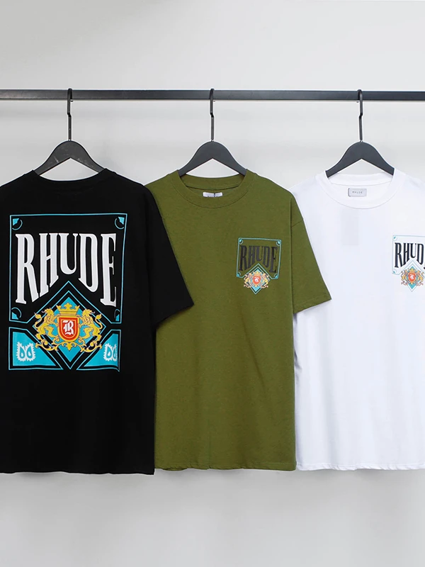 

RHUDE Arrival Cotton Tshirts Men Women Loose O-Neck Short Sleeve Letter Logo TEE Print White Black Green Best Quality
