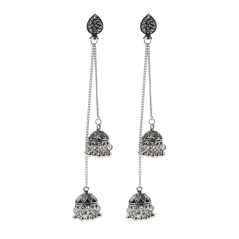 

Traditional National Style Earrings Retro Indian Bollywood Drop Earrings Jhumka Jhumki Gypsy Oxidized Silver Earrings