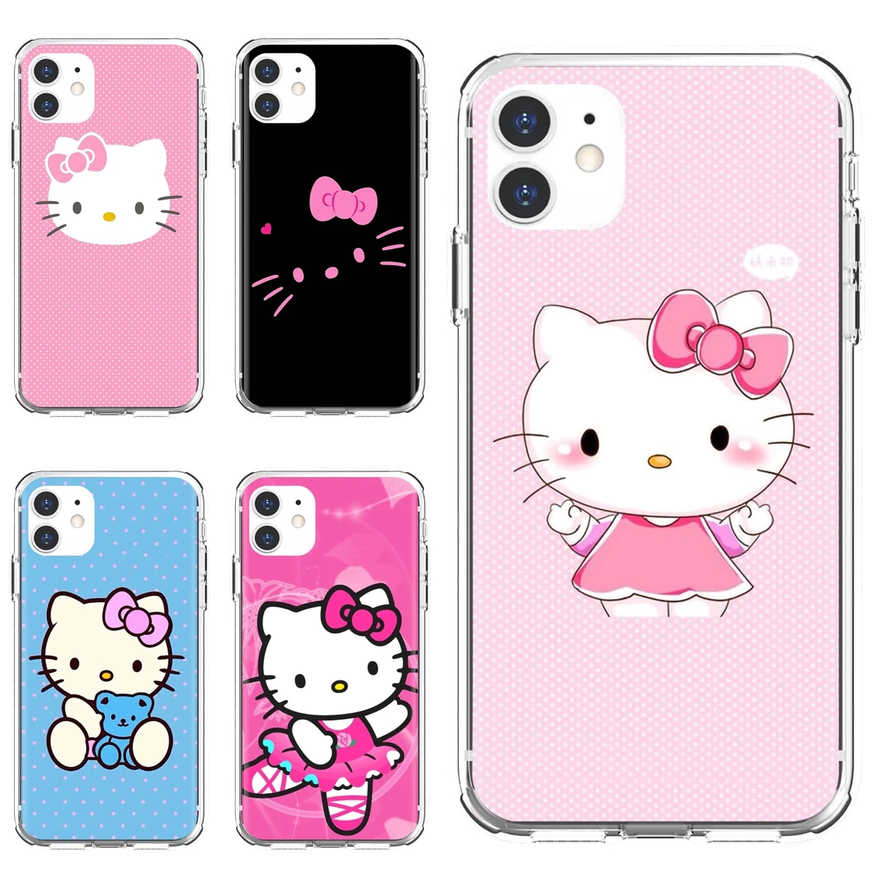 

Transparent Soft Case Lovely Pink Hello Kitty For iPhone 10 11 12 13 Mini Pro 4S 5S SE 5C 6 6S 7 8 X XR XS Plus Max 2020