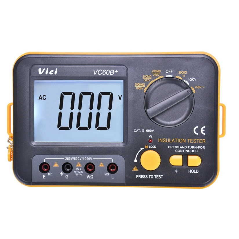 

U50 VC60B+ Digital Insulation Resistance Tester LCD 1000V Megger Insulation 0-2000M Ohm High Voltage Short Circuit Input Alarm