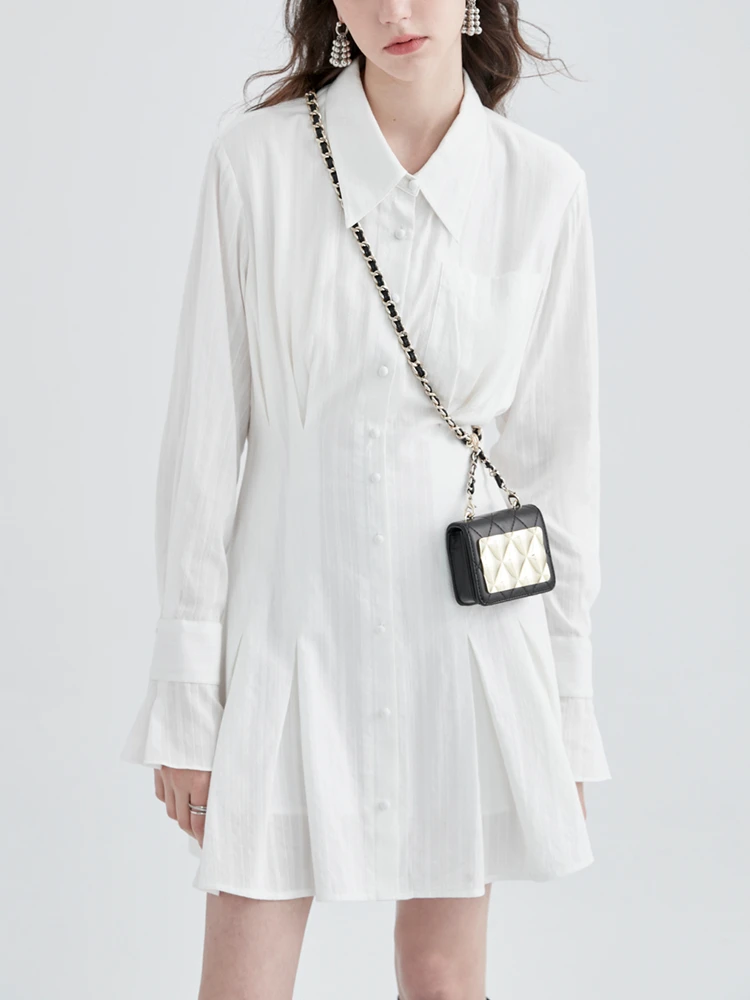 

Белое расклешенное платье с длинным рукавом, женское платье на весну и осень, новый дизайн, французская темпераментная приталенная плиссир...