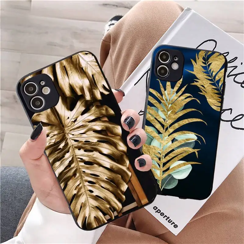 

Golden Cactus Banana Leaf Phone Case For iphone 12 11 13 7 8 6 s plus x xs xr pro max mini shell