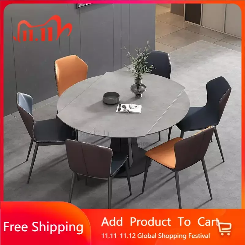 

New Round Marble Kitchen Table Set Combination Of Dining Table And 6 Chairs Household Furniture For Dining Room Light Luxury