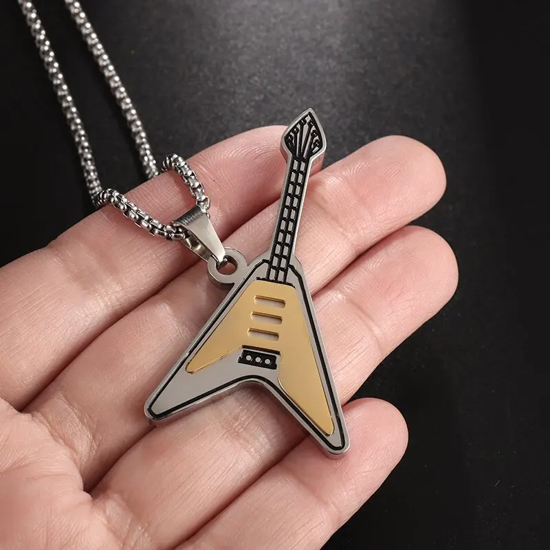 

Exquisite Creative Electric Guitar Bass Pendant Stainless Steel Necklace Men Women Fashion Musician Lovers Jewelry