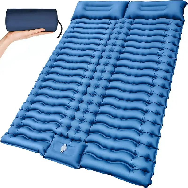 

Double Camping Sleeping Pad with Air Pillow Built-in Foot Pump Inflatable Mat for Hiking Traveling Backpacking