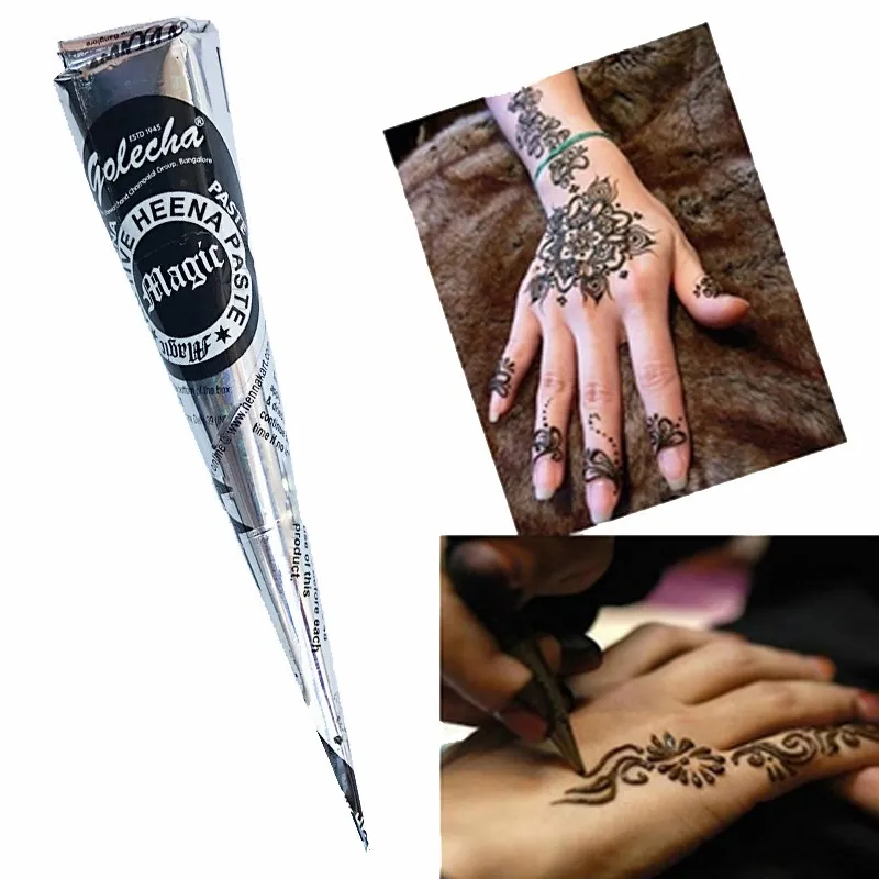 Golecha 1 шт. 25 г натуральные черные конусы Менди хны индийская паста для татуировки хной для временных татуировок наклейка Менди краска для тел...