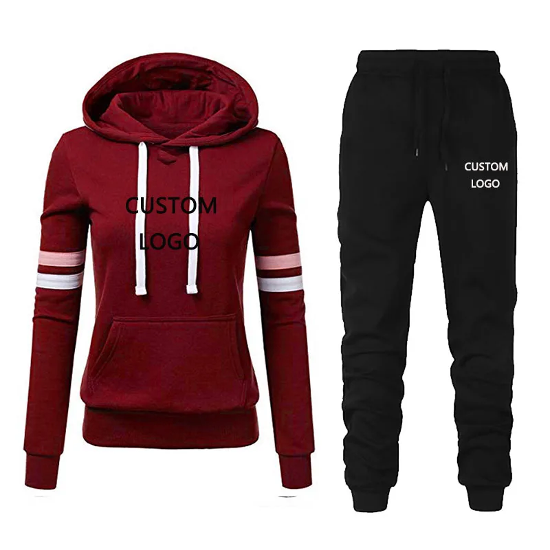

Custom Logo Tracksuit Women 2 Piece Set Print Hoodies+Pants Sportwear Women's Sports Suit Hooded Sweatshirt Set Female Clothes