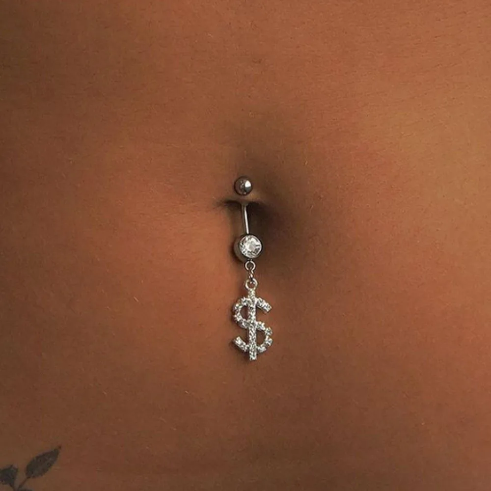 

Hip HopBelly Button Ring Dangle Navel Piercing Ring Belly Ring Rhinestone Navel Ring Body Piercing Jewelry Umbilical Pircing