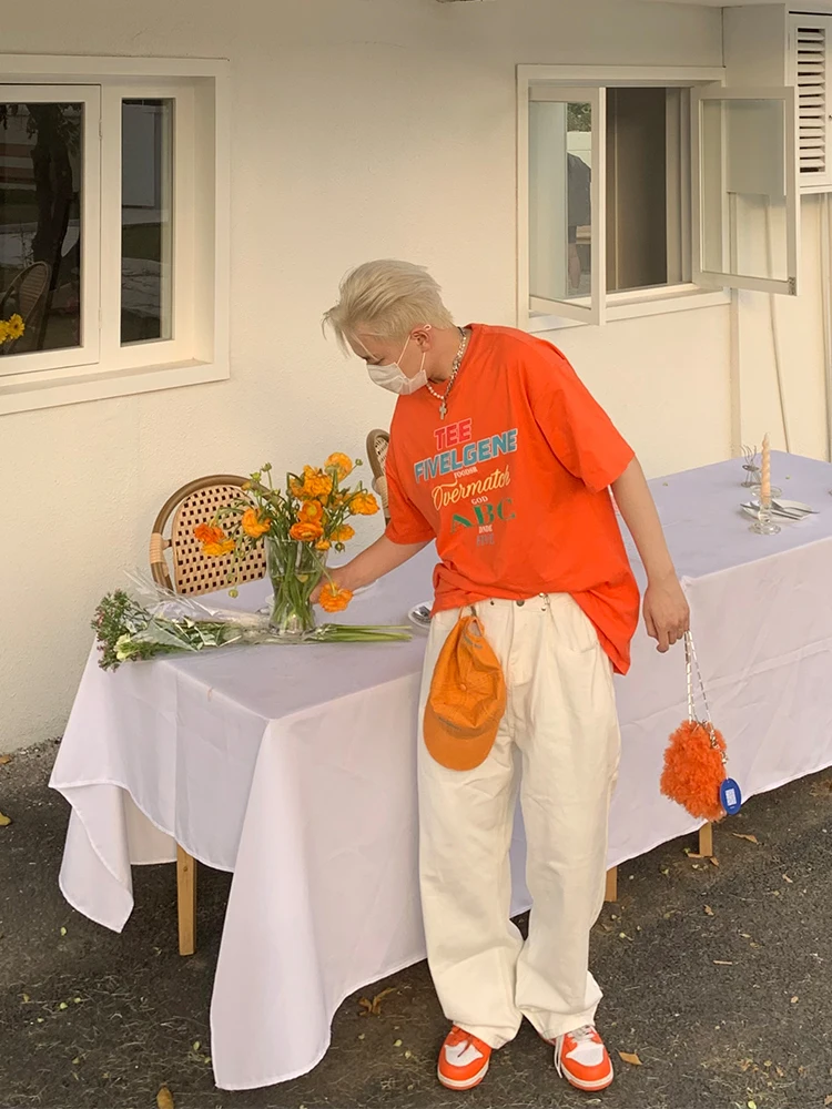 Fashion Men's White Jeans Adjustable Waist Design Men's Pants Loose Jeans Korean Fashion Streetwear Brand Jeans Jeans Aestethic