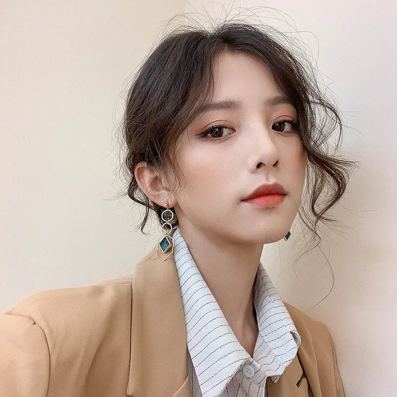 

Geometric Asymmetric Ring Square Earrings Feminine Long Face Thin Design Earrings Korean Fashion Earrings