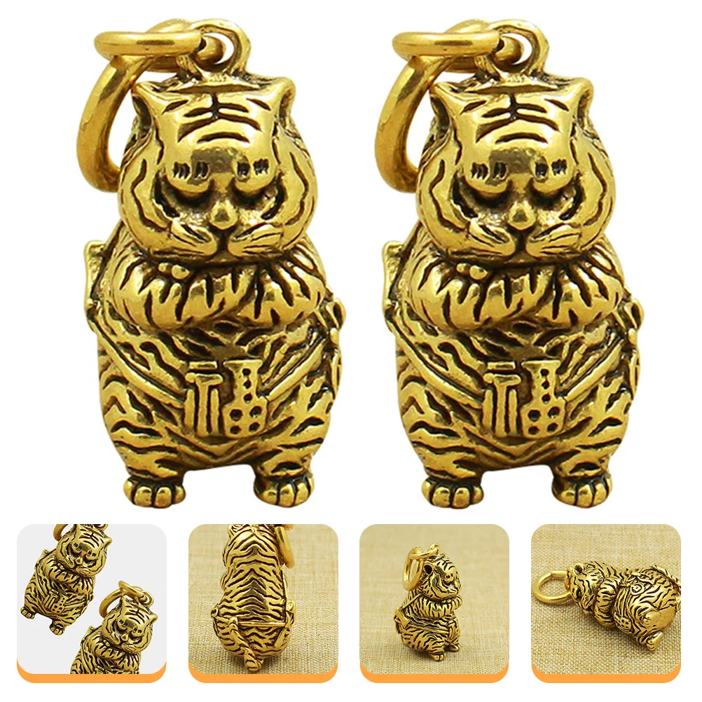 

2pcs Lovely Copper Tiger Key Chain Pendant Chinese-style Tiger Keyring Pendants