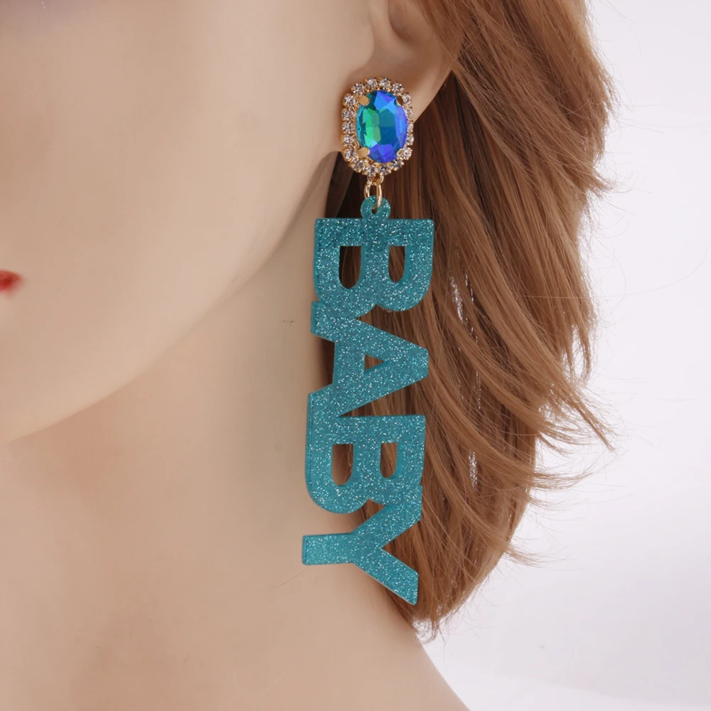 

NeeFuWoFu New LOVE Earrings Y2K Dangling Exaggerate Letter Long Earring Flash Acrylic Crystal Rhinestones Wholesale jewelry