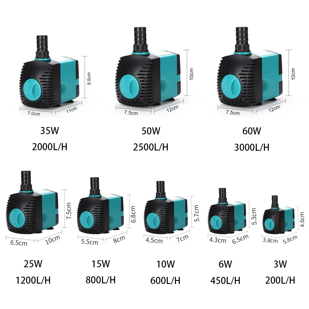 

3/6/10/15/25/35/50/60W Ultra-Quiet Submersible Water Fountain Pump Filter Fish Pond Aquarium Water Pump Pond Pool Tank Fountains