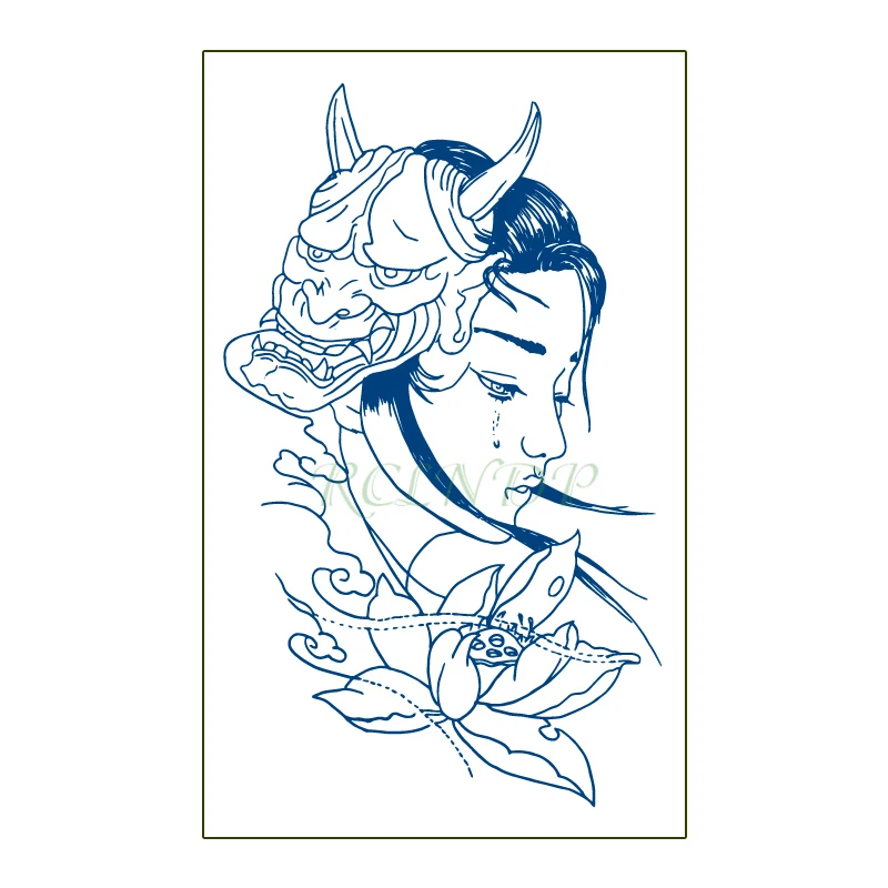 

Waterproof Temporary Juice Tattoo Sticker Sad Girl Lotus Flower Prajna Mask Lasting Tattoos Flash Tatoo Fake Tatto for Men Women