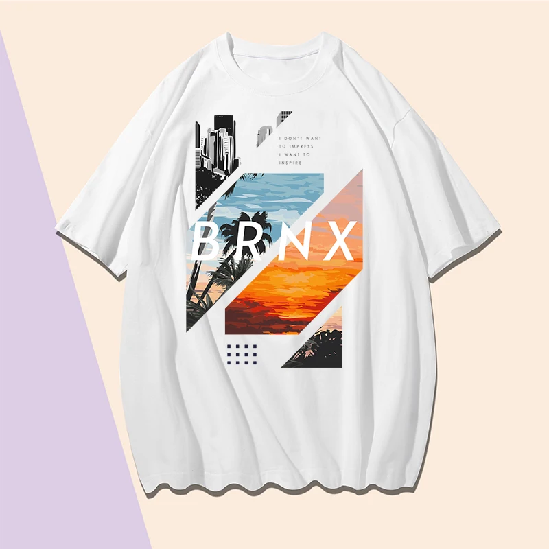 

Printing Tshirt Orange Sky Landscape L XL XXL XXXL White Round Neck Cotton Man Casual T-shirt Large Size Clothing