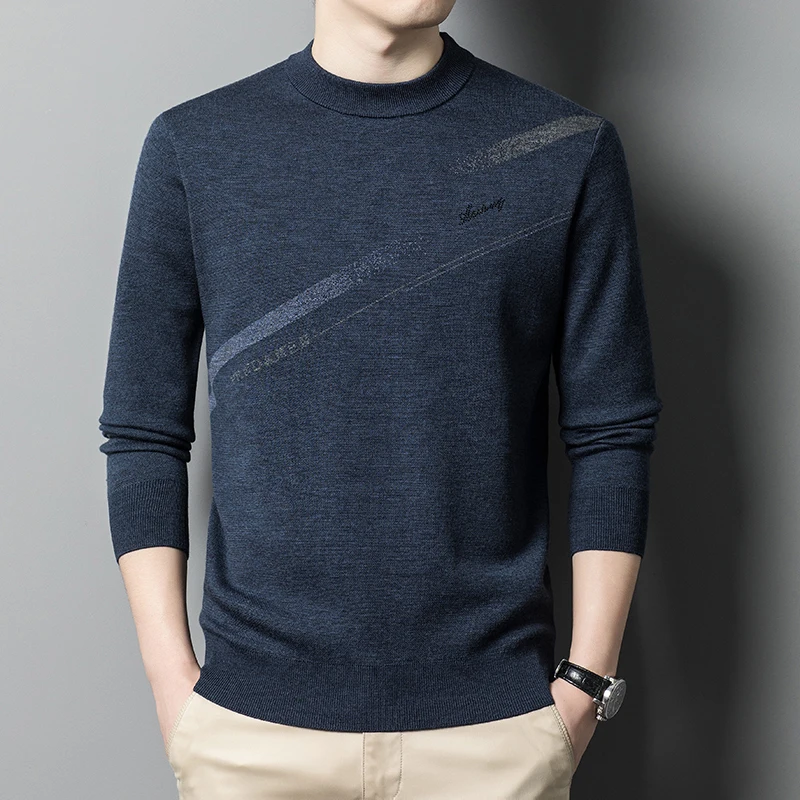

2022 Autumn and Winter New Men's100% Pure Wool Sweater Thick Warm Jacquard Knitted round Neck Pullover Casual Top