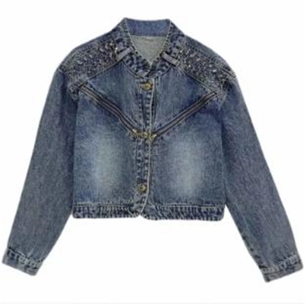 Дизайнерская Стильная джинсовая куртка 2024 женская короткая на молнии со