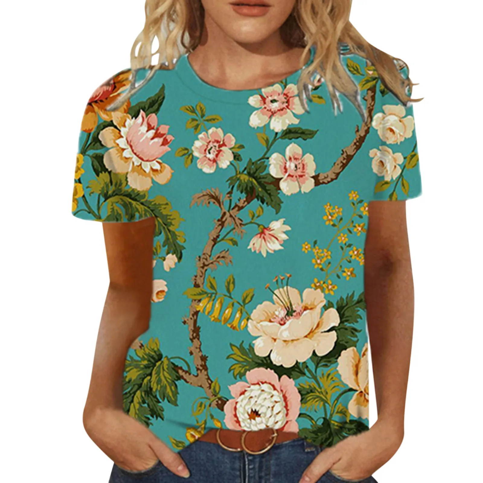 

Женская футболка с коротким рукавом и цветочным принтом, в Западном этническом стиле