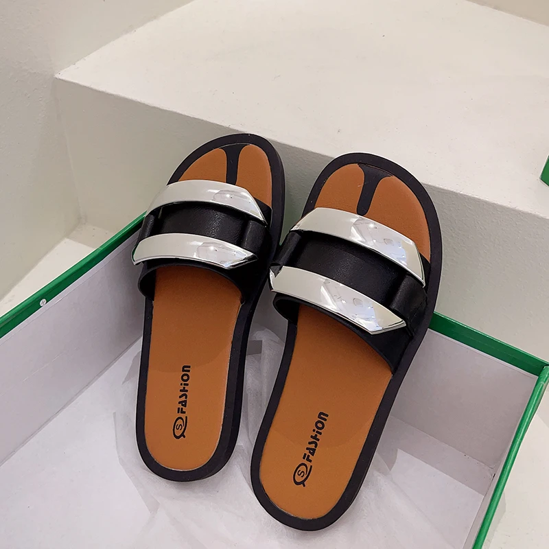 

Женские Классические сандалии с открытым носком, шлепанцы на плоской подошве, модные классические мюли, повседневная обувь для дома, сланцы...