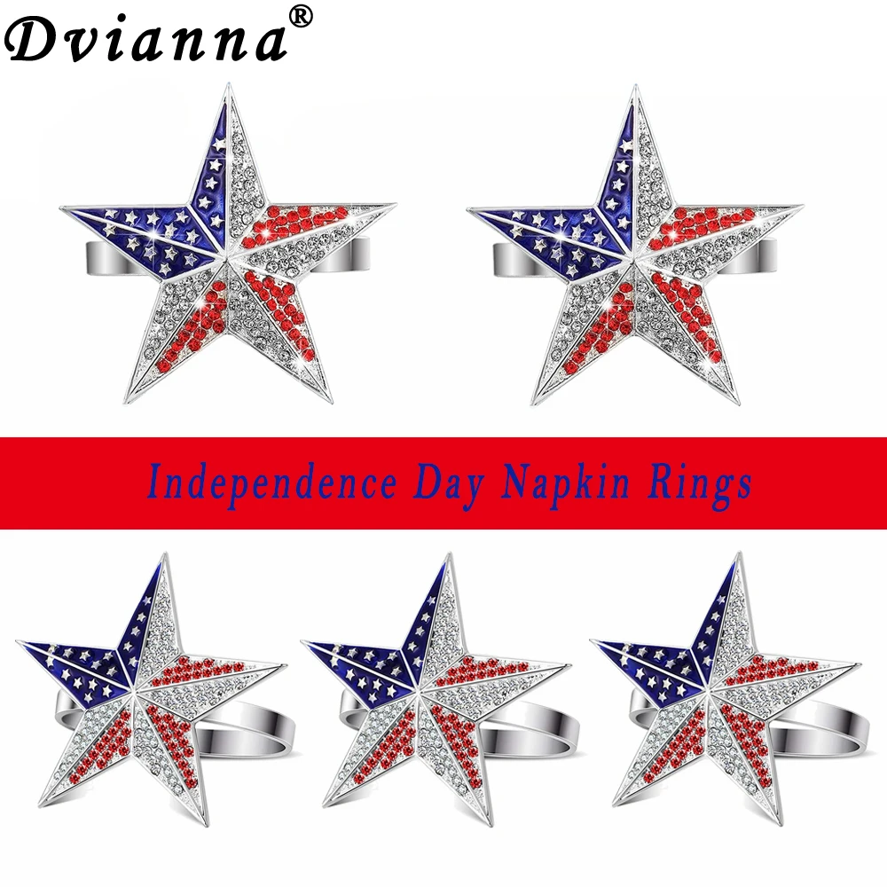 

12Pcs Independence Day Napkin Rings 4th of July Napkin Ring Holder Blue Red Star Napkin Buckle Wedding Party Table Decor HWD15