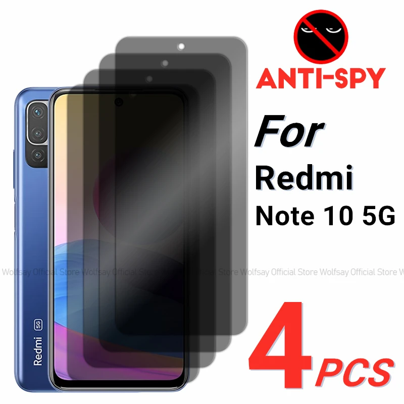 Защитная пленка для экрана Xiaomi Redmi Note 10 5G 2/4 шт. противошпионское закаленное