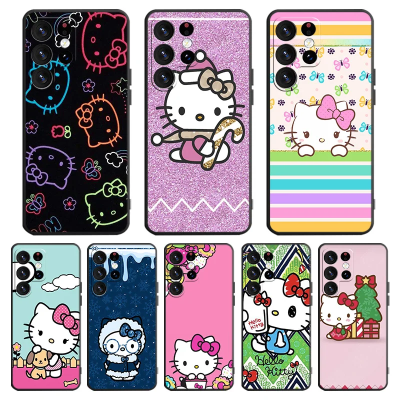 

Anime Cute HelloKitty Phone Case For Samsung Galaxy S23 S22 S21 S20 FE Ultra S10e S10 S9 S8 Plus Lite Black Cover