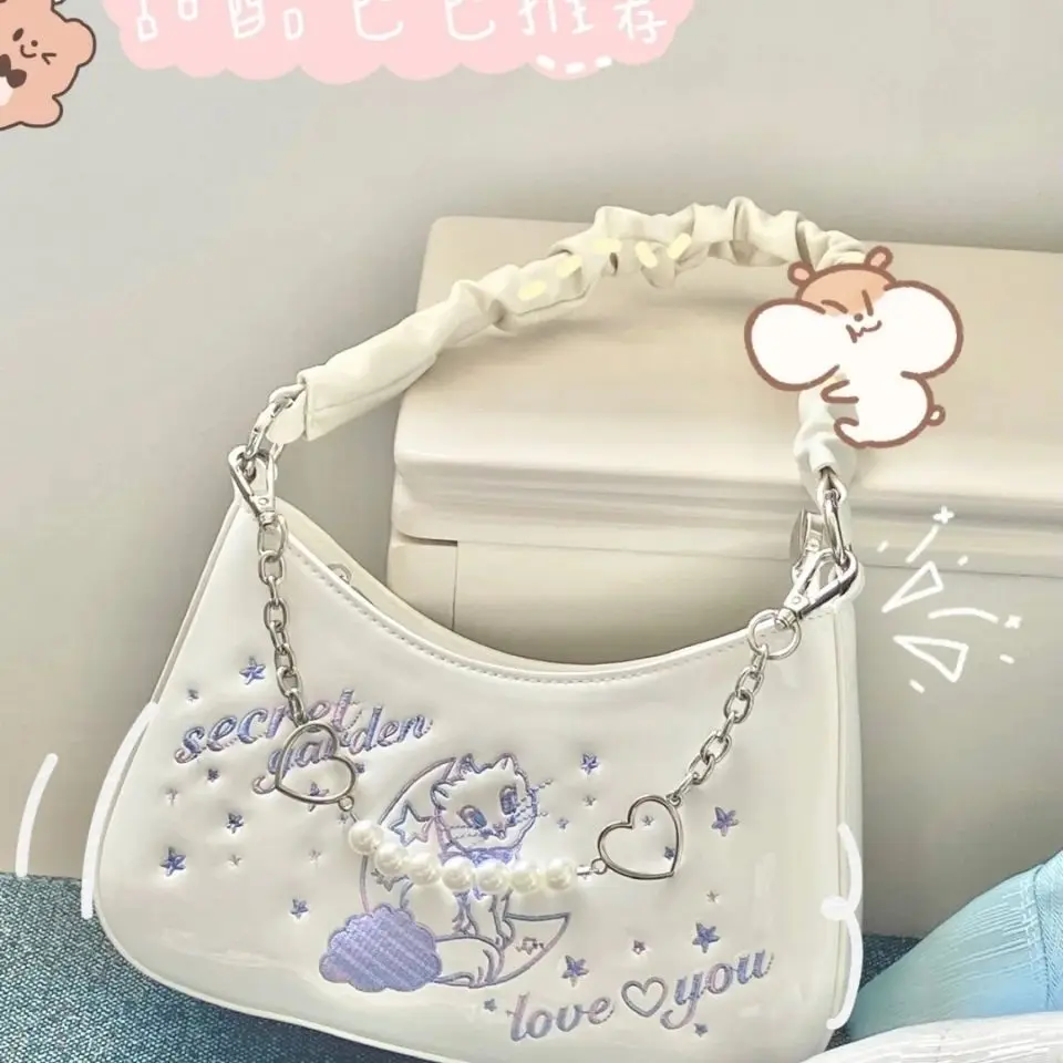 

Cat Printed Half Moon Hobo Bags Luxury Top Brand Woman Bag Motorcycle Lady Shoulder Bag Punk Style Woman Satchels Handbag