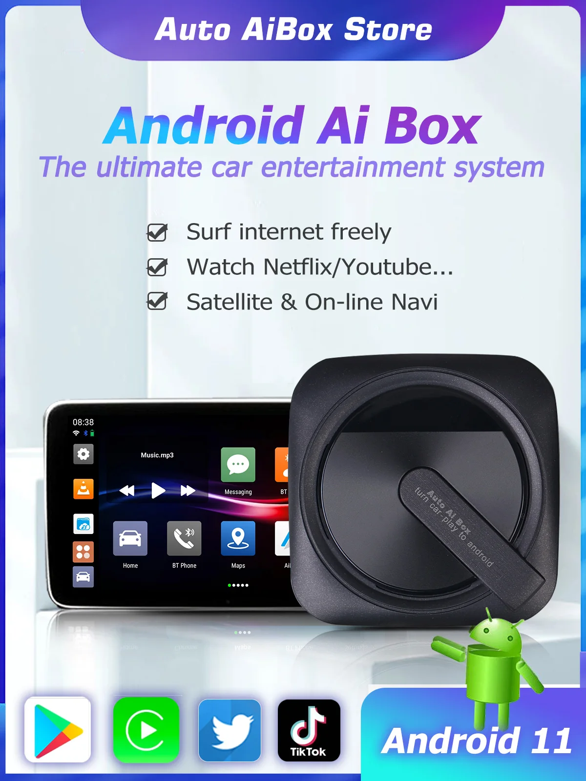 Цена Авто Ai Box Android 11 CarPlay 8 Core Ai Box Qualcomm Netflix Watch TV 4G + 64G для Youtube 128G для Volkswagen Passat Ford Audi