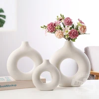 new vase circular hollow ceramic donuts flower pot home living room decoration accessories interior office desktop decor gift