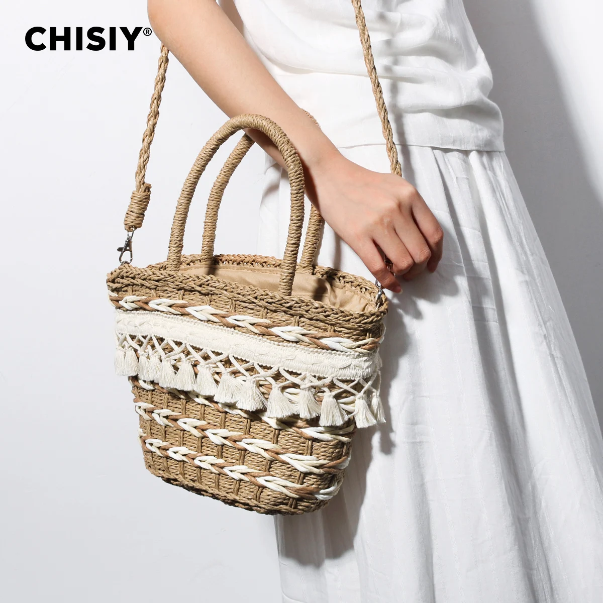 CHISIY оригинальная летняя тканая сумка-мешок с ремешком просторная повседневная