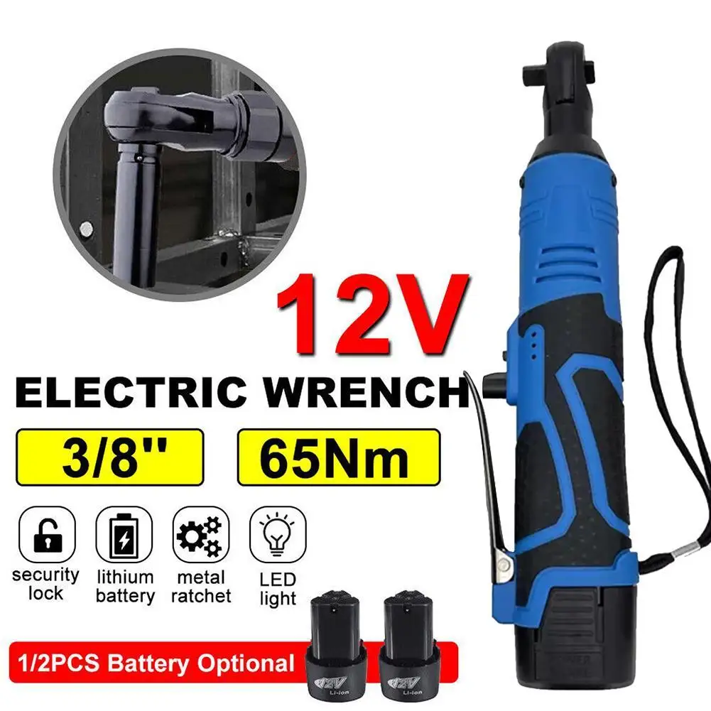 

12V Cordless Electric Impact Wrench 100N.m 3/8'' Right Angle Electric Ratchet Wrench Drill Screwdriver With Lithium-Ion Battery