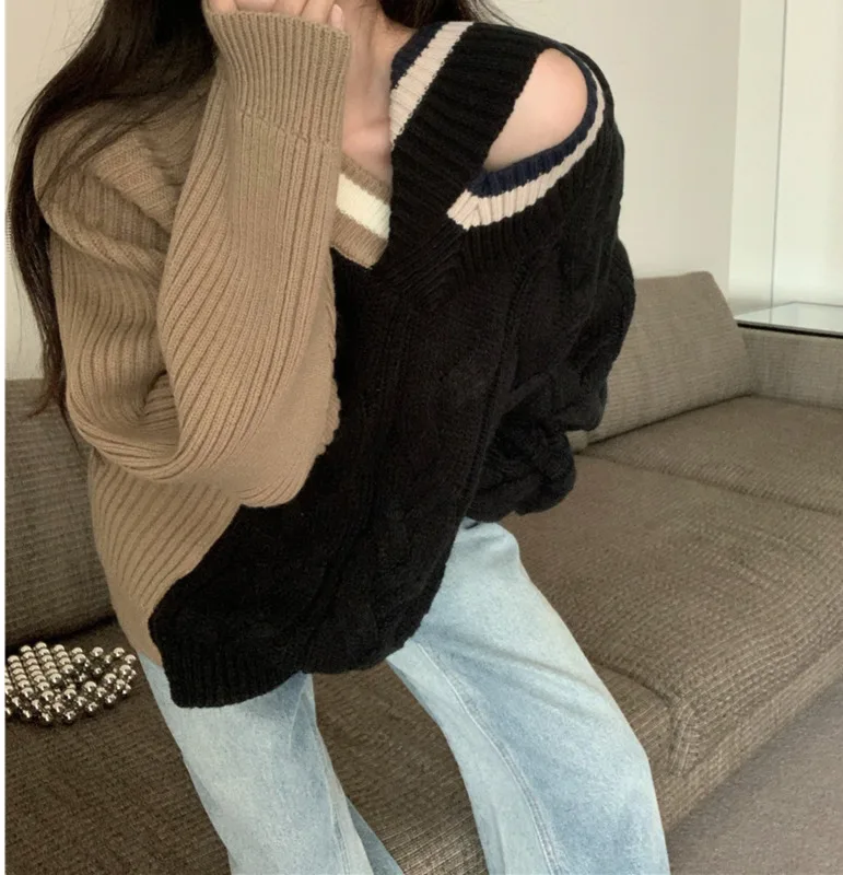 Женский свободный свитер шикарный пуловер с лямками на плечах Осень-зима 2021 |