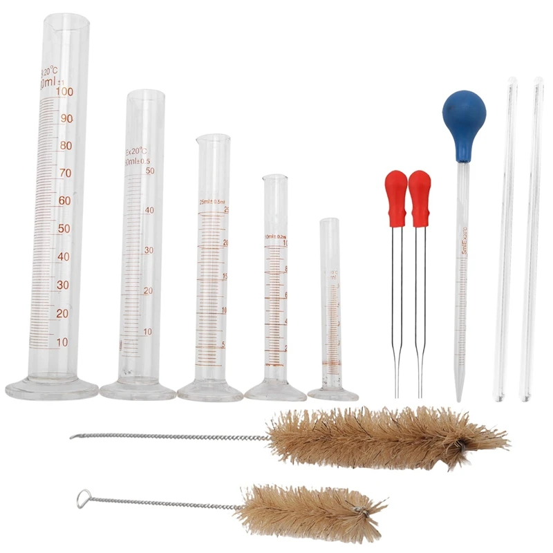 

Graduated Cylinder Set,Borosilicate Glass Measuring Cylinders In With Pipettes/Stirring Rods/Clean Brush