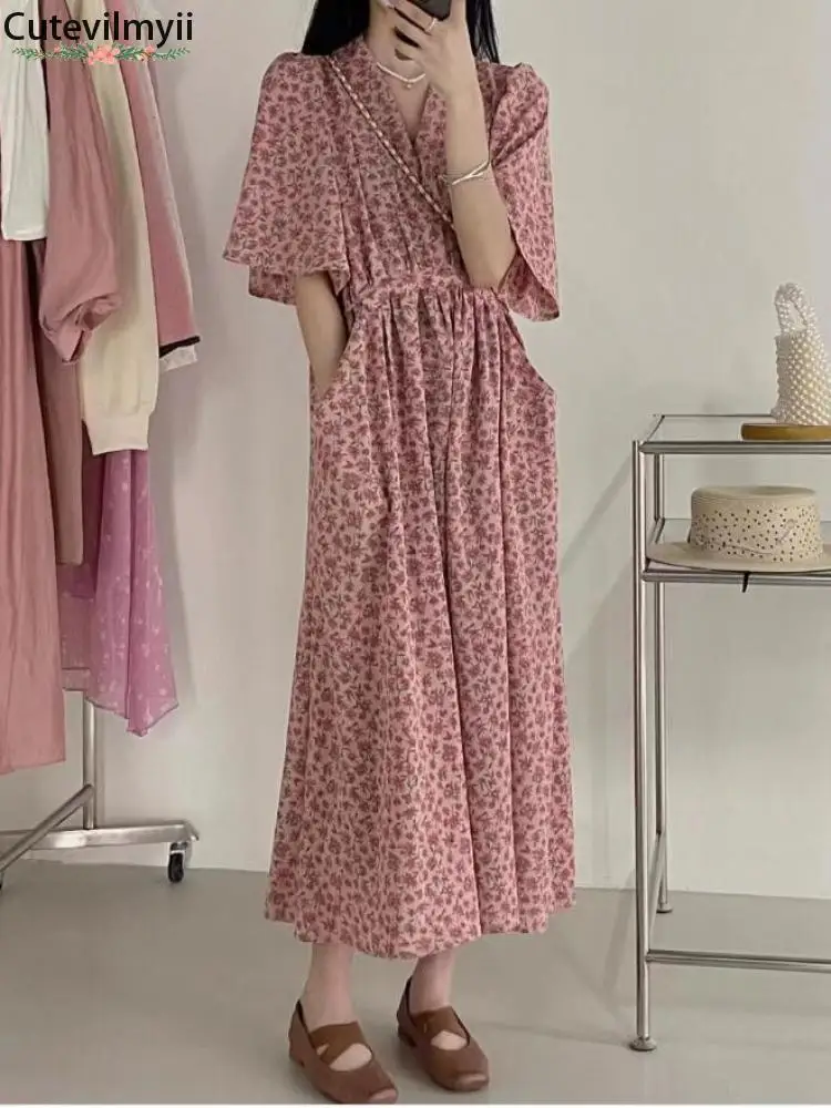 Flower Long Max Dresses Fashion Women Summer 2022 Chic Korea Design Vintage Retro Floral Print A Line Feminine Vestidos 4756 |
