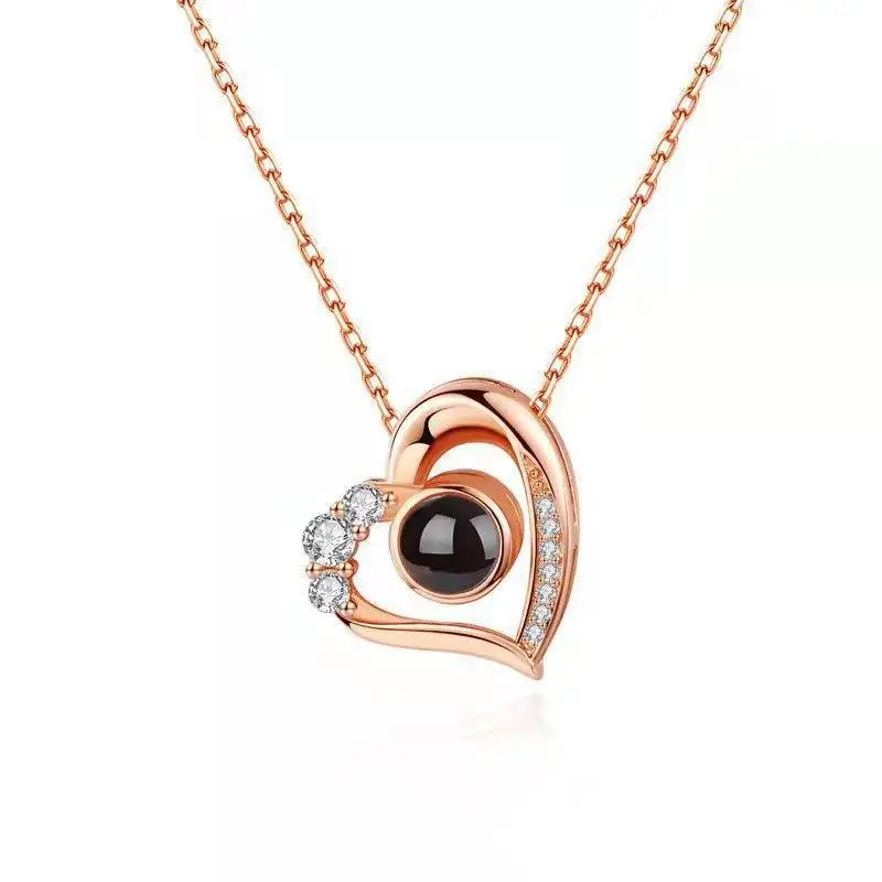 

Projection Heart Necklace 100 Languages I Love You Pendant For Lovers Girlfriend Women 2022 New Valentine Necklaces Wholesale