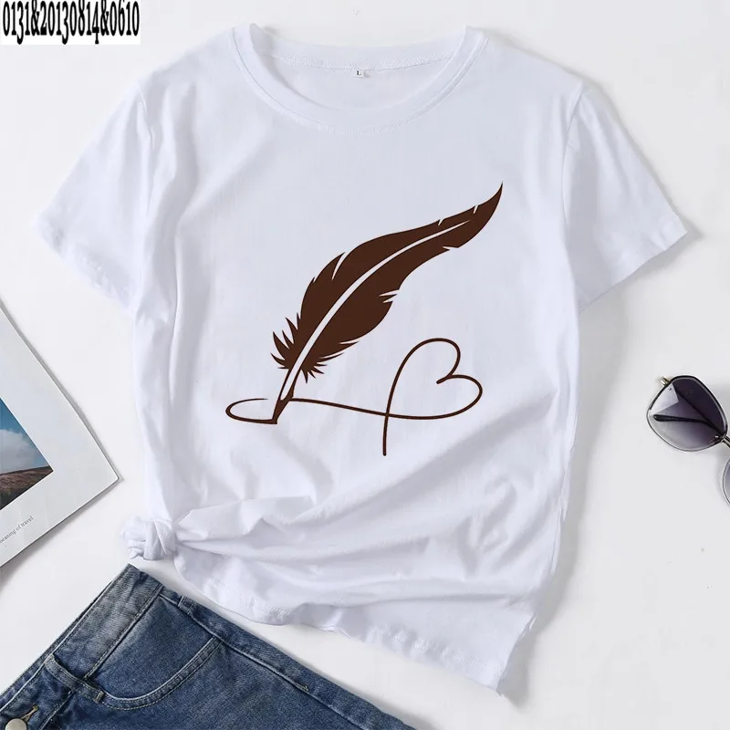 

Watercolor Feather Bird Printed Women T Shirt Men Tshirt Casual Short Sleeve White T-shirt Summer Animal Harajuku Unisex Top Tee