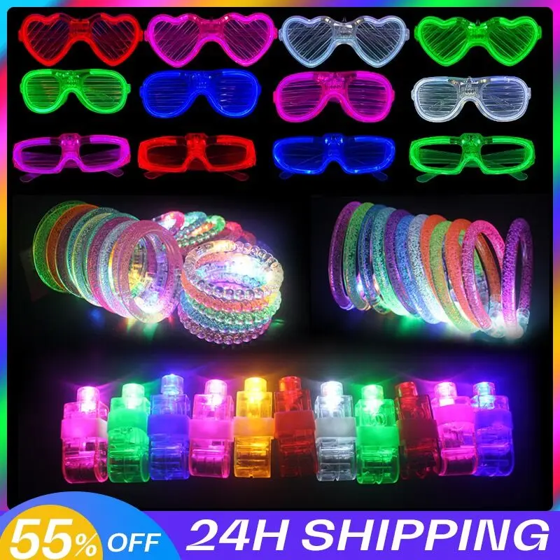 

50PCS Mix Led Glasses Party Favors Glow Bracelets Light Up Toy Led Finger Lights for Party Wedding Birthday Halloween Decoration