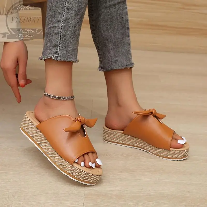 2022 New Summer Women Leisure Fashion Bow Flat Sandals Comfortable Soft Bottom Women's Breathable Beach  Large Size 36~43