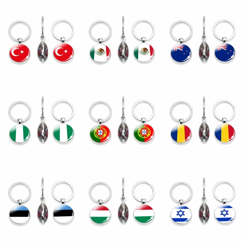 National Flag Keychain Ukraine Belarus UK France Russia USA Germany Spain Double Side Glass Car Key Chain |