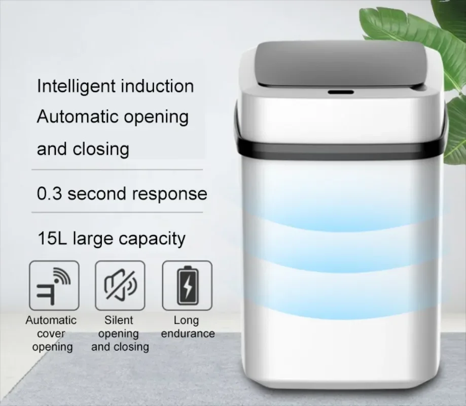 

Kitchen Trash Bin 15L Bathroom Touch Trash Can in The Toilet Smart Garbage Bucket Waste Bins Dustbin Smart Trash Can Kitchen