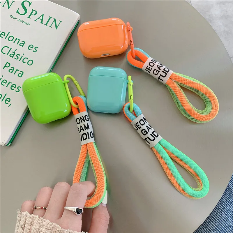 

INS Fashion Fluorescent Color Hand Strap Case For AirPods 1 2 For Airpods 3 Pro Soft Silicone Earphone protected soft Cute Cover