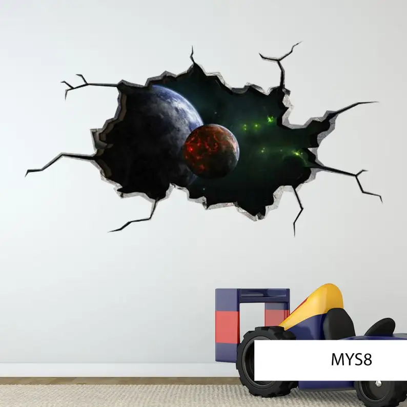 

SPACE ROOM DECAL, Planet Wall Stickers, Galaxy Wall Decal, Galaxy Vinyl Stickers, Science Room Decor, Cracked Wall Decal