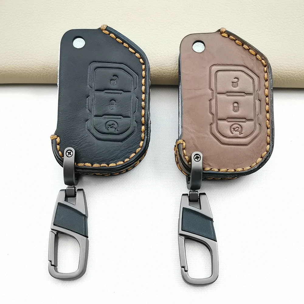 

Кожаный чехол Crazy Horse для автомобильного ключа, чехол для Jeep Wrangler JL 2018 2019 2020 2021 Гладиатор JT с 3 кнопками, защитный чехол, аксессуары