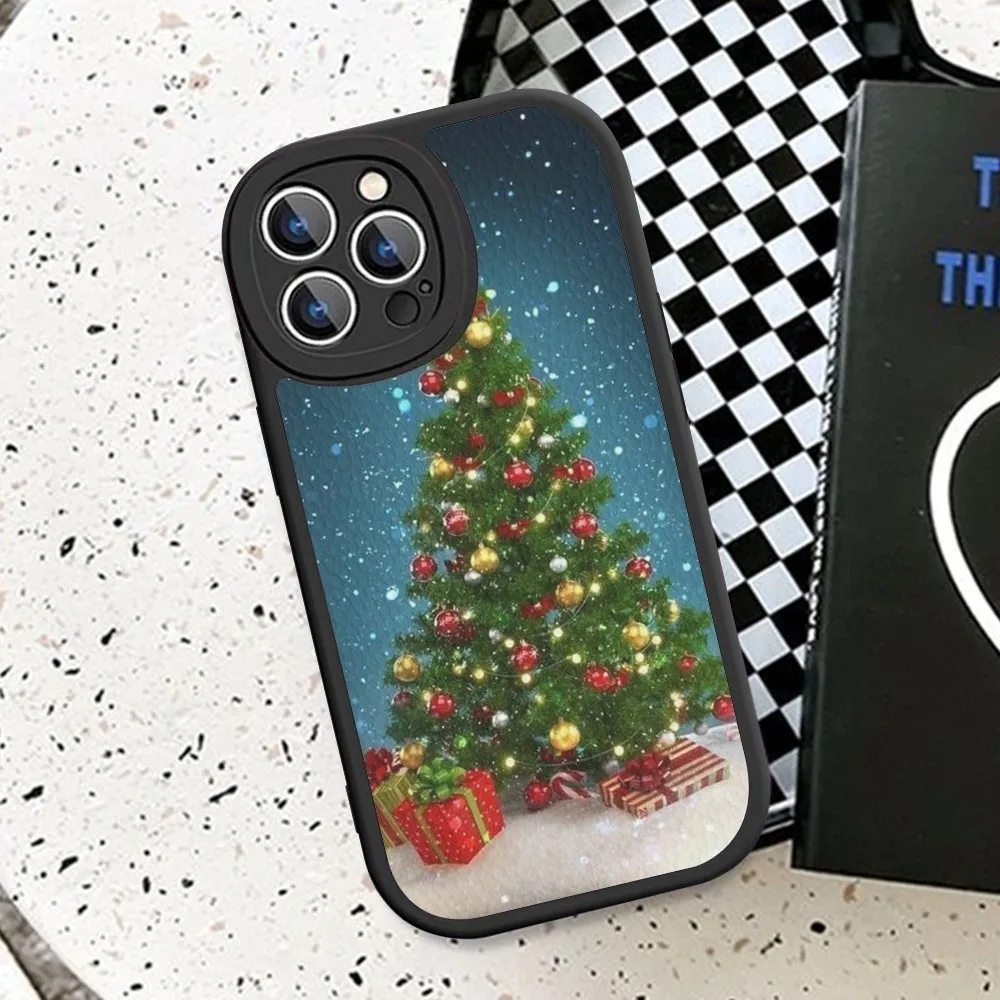 Чехол для телефона с рождественской елкой жесткий кожаный чехол IPhone 14 13 12 Mini 11 Pro