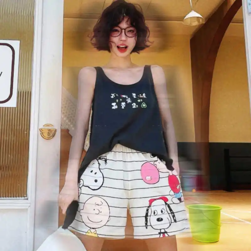 Женская летняя Пижама на бретельках из чистого хлопка